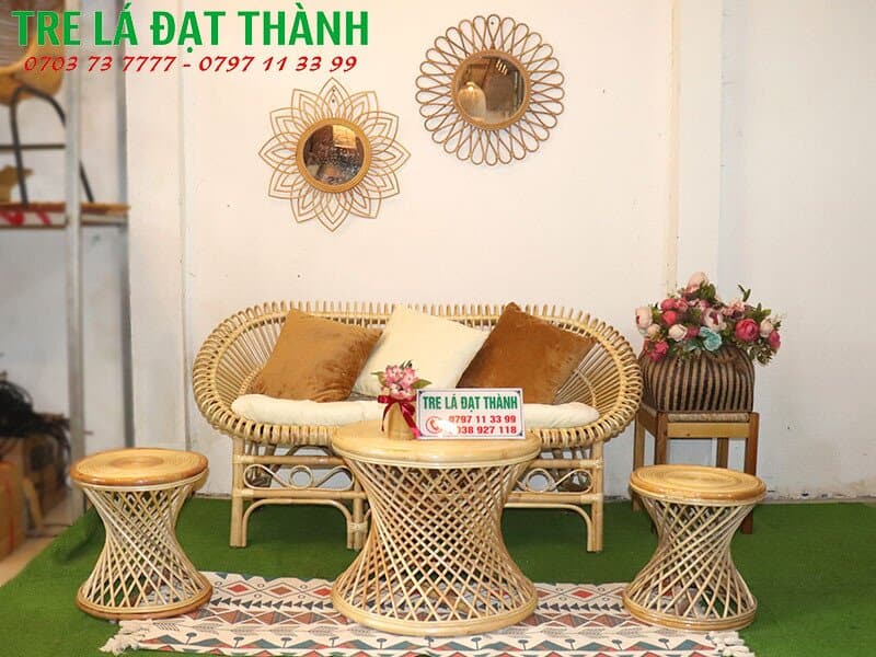 Bàn Ghế Mây Tre Phòng Khách Nhỏ - BGMPK004